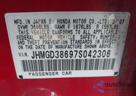 2007 Honda Fit Sport из США, поврежденный, VIN JHMGD38697S042306